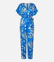 Yumi Kim Yumi Blue Floral Batwing Wrap Belted Jumpsuit